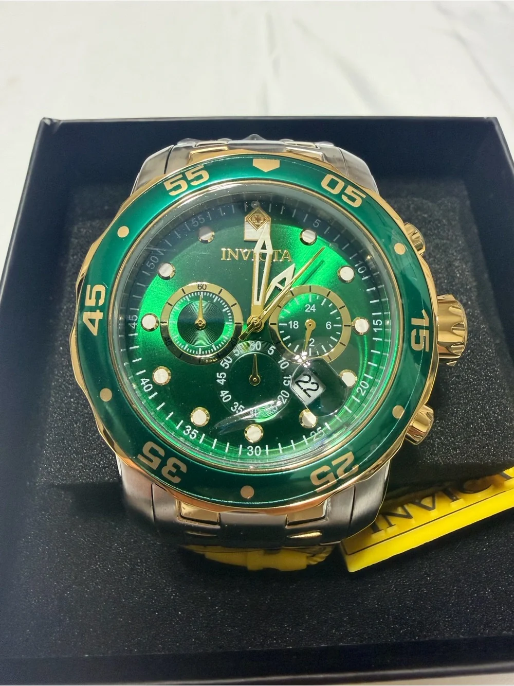 Invicta Pro Diver Scuba Green Dial Two-Tone Chronograph Watch
